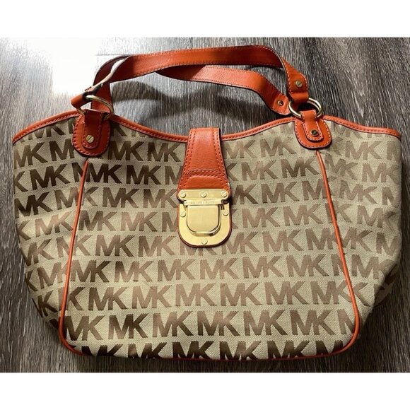 Vintage Michael Kors Signature Brown & Orange Leather Straped Shoulder bag Y2K - Picture 2 of 13